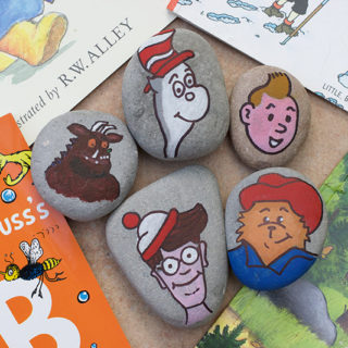 Close up of book character painted rocks