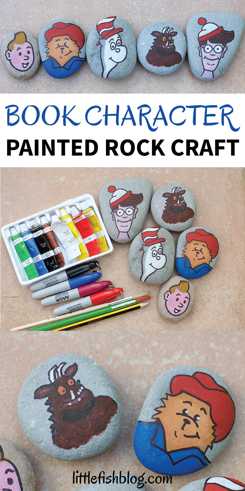 Book Character Painted Rocks Collage Pinnable Image