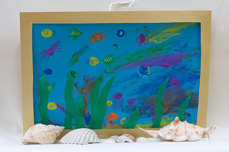 Child Made Fun Finger Paint Aquarium Activity