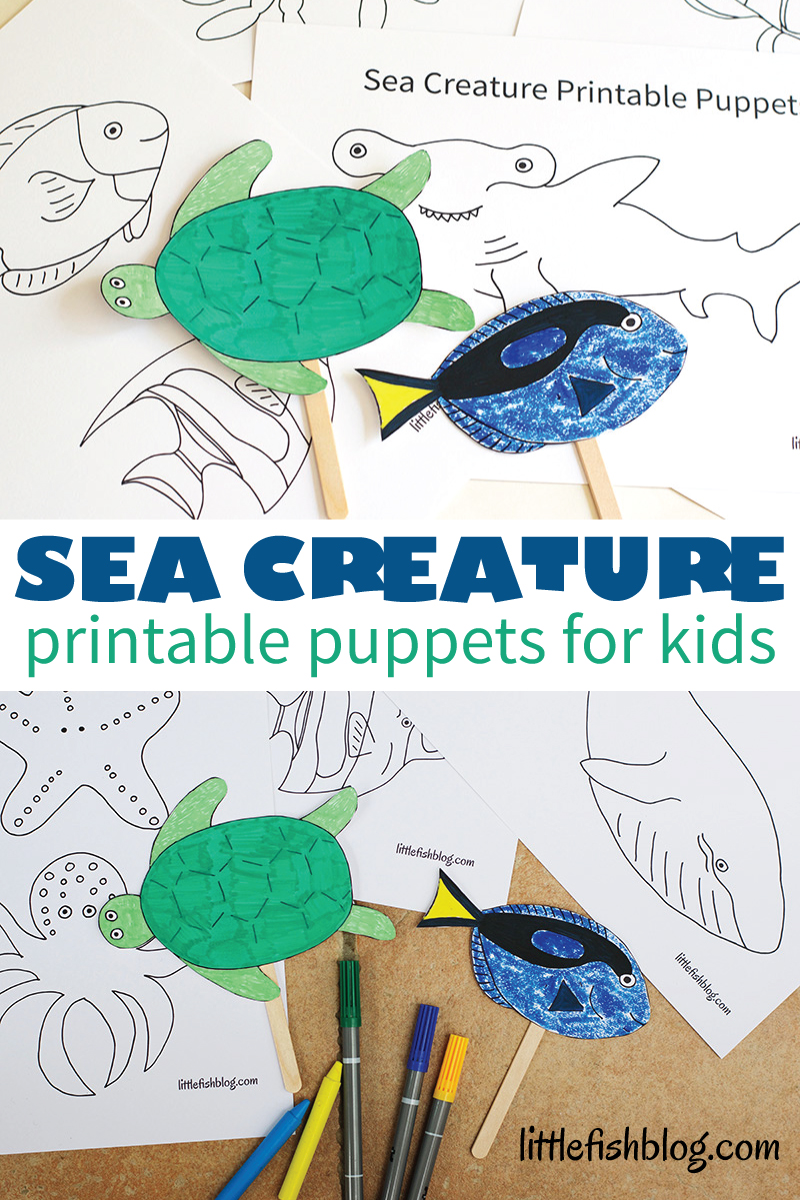 Sea Creature Stick Puppets - with Free Printable! - Little Fish